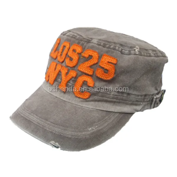 Cotton canvas flat top military hat elastic back army caps hats