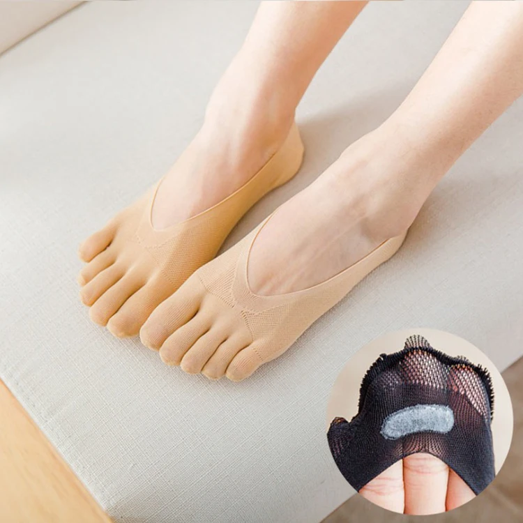 2021 Latest Women Summer Ice Silk Anti Slip Silicon Gel Ultra Thin Fashion Toe Socks