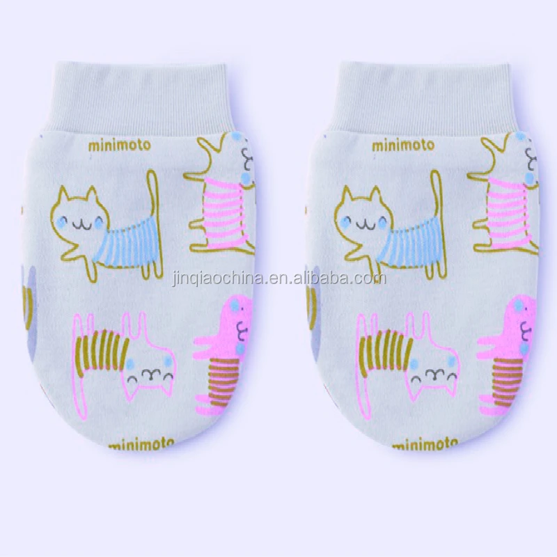 Lovely printed cotton 0-3 months newborn anti scratch baby cheap mittens