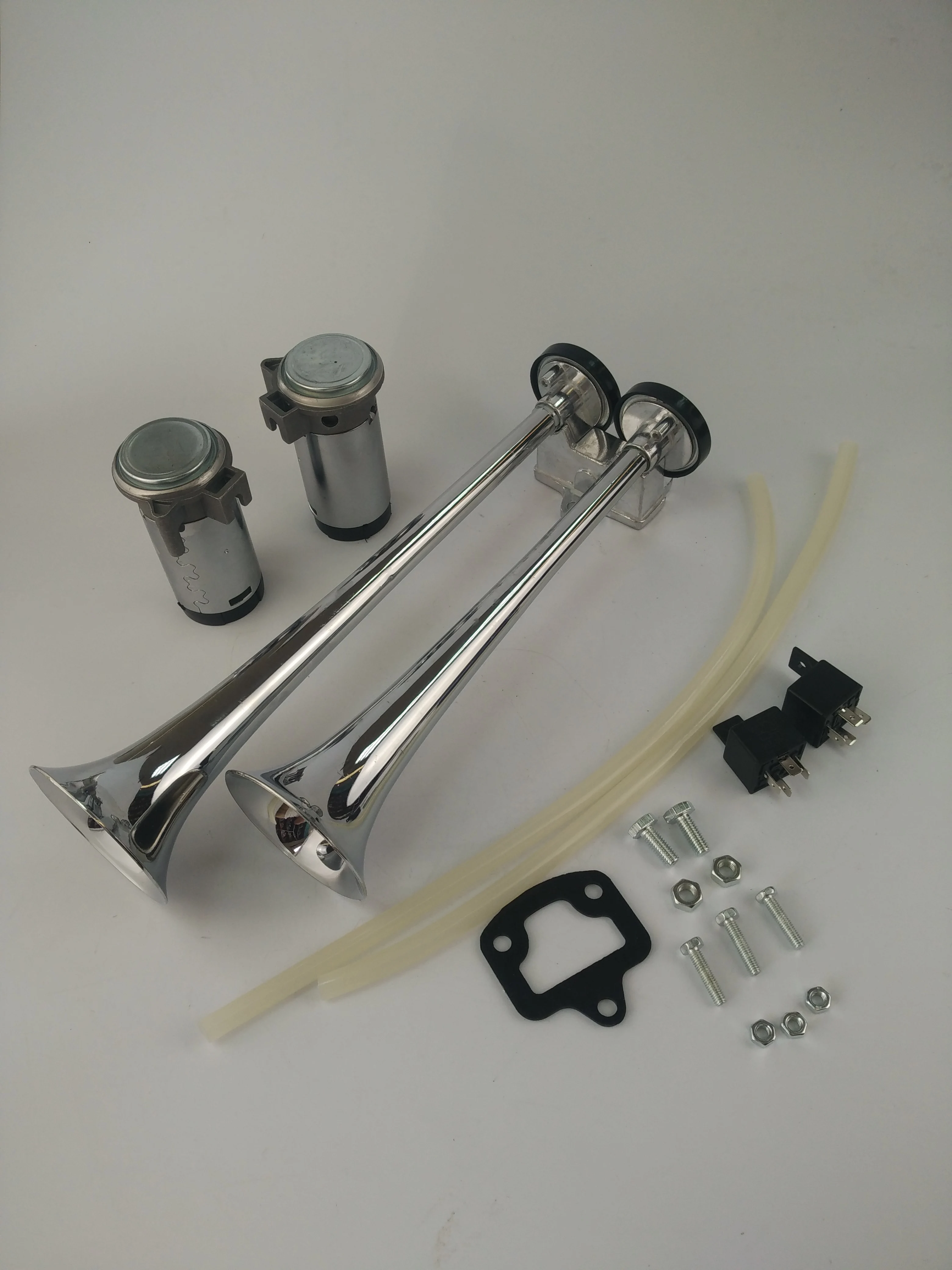 Dual Trumpet Train Air Horn with Two Compressors Full Complete System/Kit Chrome