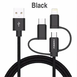 3B5A Nylon Braided 3in1 Mobile Phone USB Fast Charger Data Cable Type C Micro USB MFI Certified with Lighting for Iphone Apple