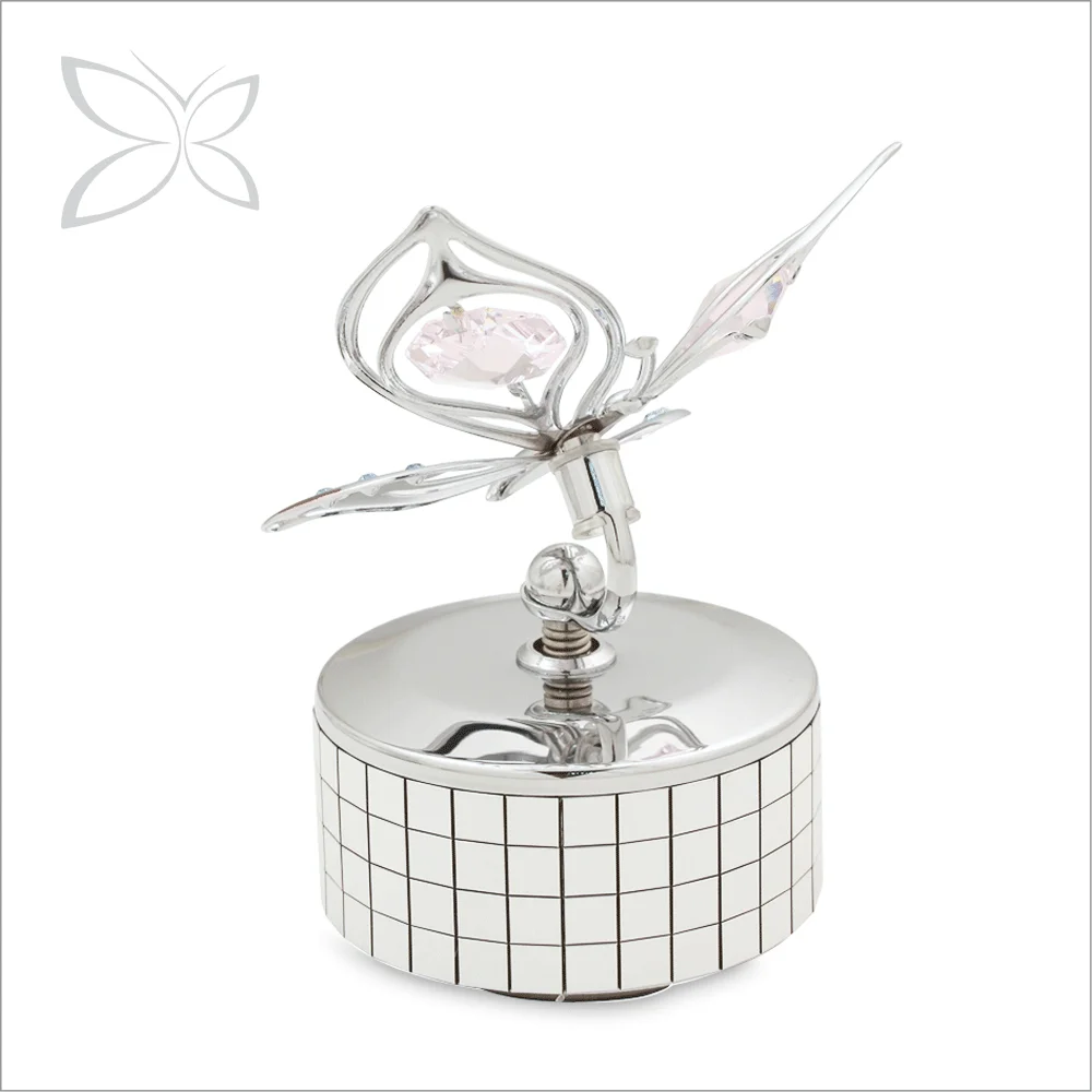 Crystocraft High Quality butterfly metal decorated with Brilliant Cut Crystals cheap music box