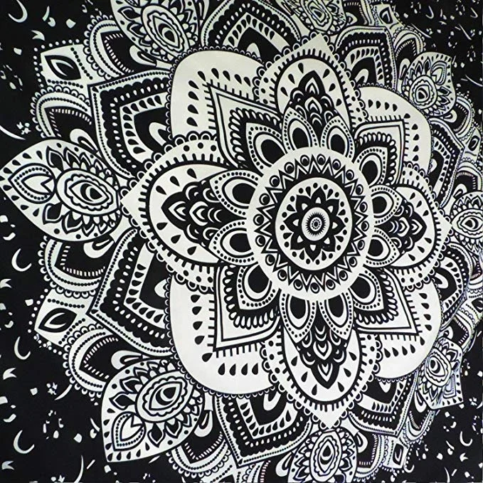 Mandala Tapestry Wall Hanging Black & Gray Wall Art Floral Decorative for Bedroom