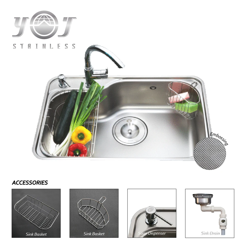 SUS 304 stainless steel hand wash kitchen sinks with accessories