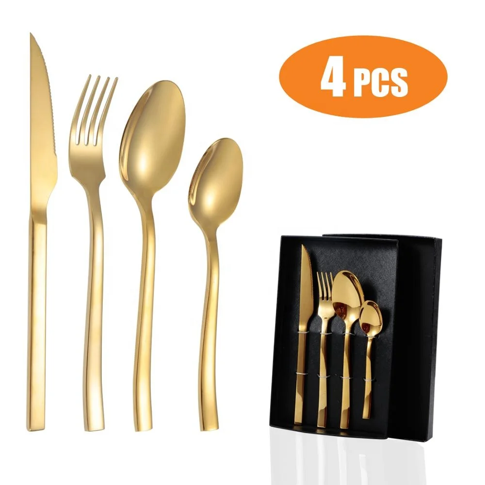 daoqi wholesale stainless steel gold plated fork and knife 24pcs cutlery set