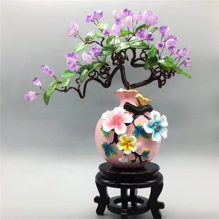 Feng Shui Natural Amethyst Purple Crystal Quartz Gem Stone Money Tree