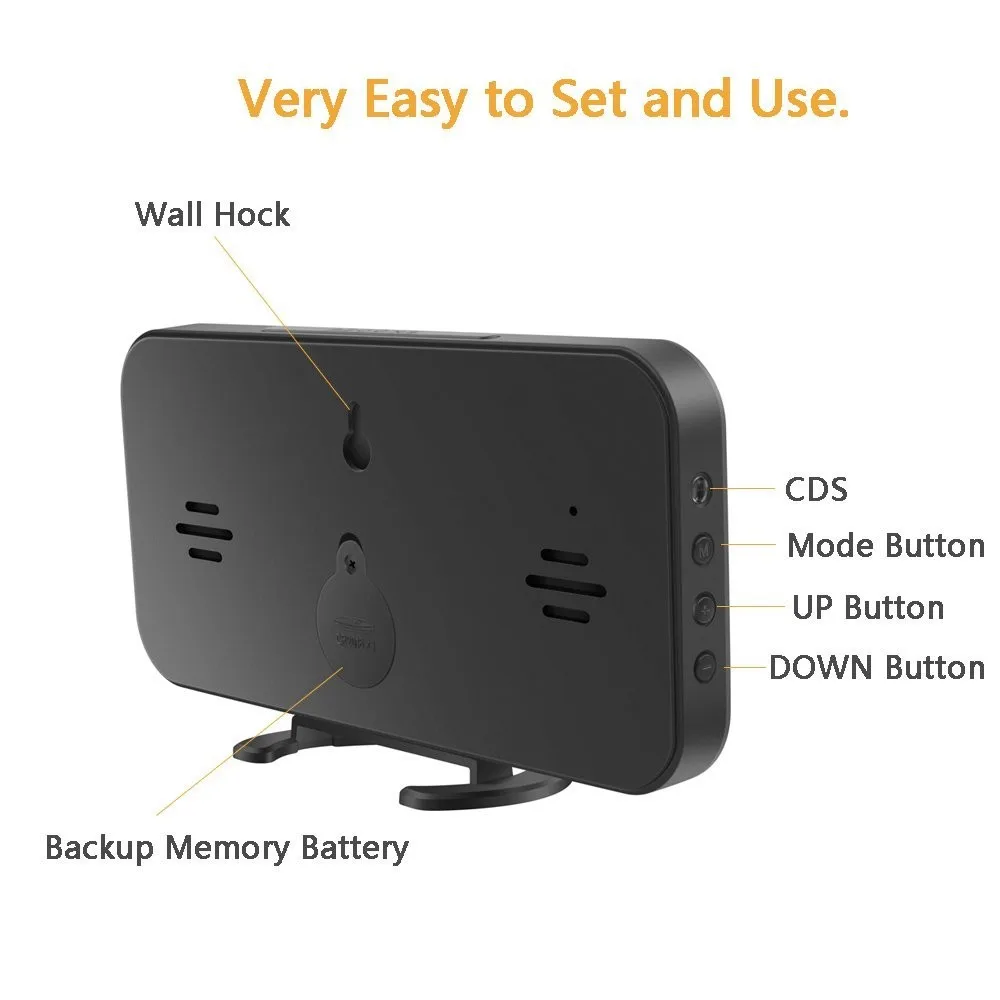 Smart LED Digit Light Large Mirror LCD Screen Digital Table Alarm Clock with Dual USB Charger -Wall hanging or free standing