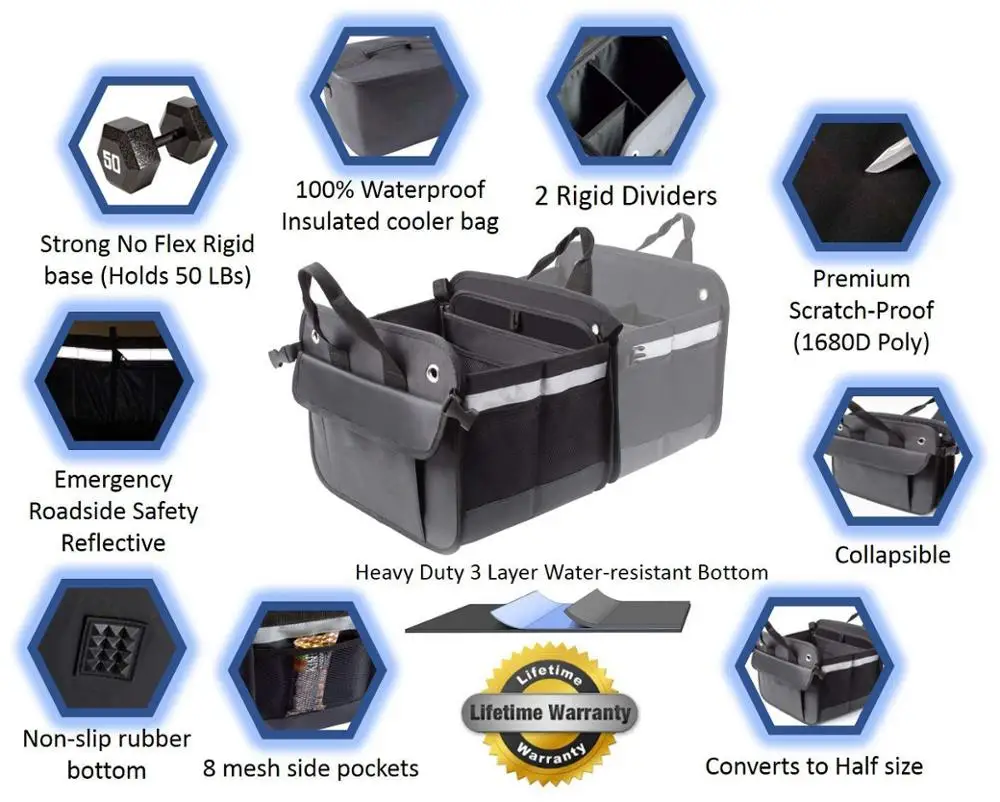 Складной портативный органайзер для багажника с несколькими отделениями