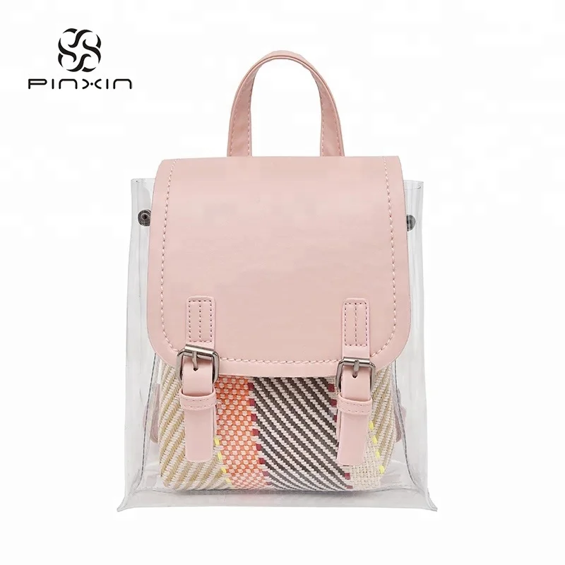 China Manufacturers New Fashion Women Clear Transparent PVC Backpack