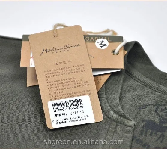 Durable washable kraft paper hangtag,natural color jeans cardboard swing tag