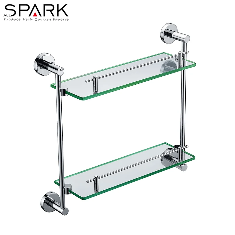 China manufacturer modern design 2-Tier Bathroom Glass Corner Shelf  Wall Mounted
