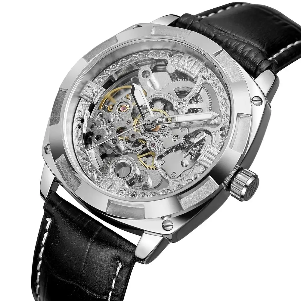 Chinese wholesaler brand FORSINING genuine leather casual custom logo watch automatic skeleton men wrist watch