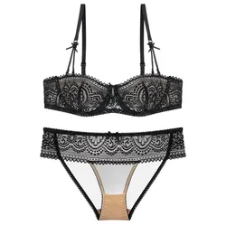 Hot Sale Women Sexy Breathable Lace Bra and Panty Set Fashion Lady Underwear Sets Tree Color Cup Size ABCD