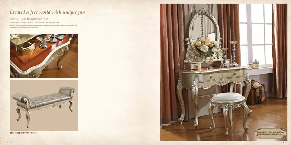 Classical style hand made carving champagne silver luxury king size bedroom furniture set