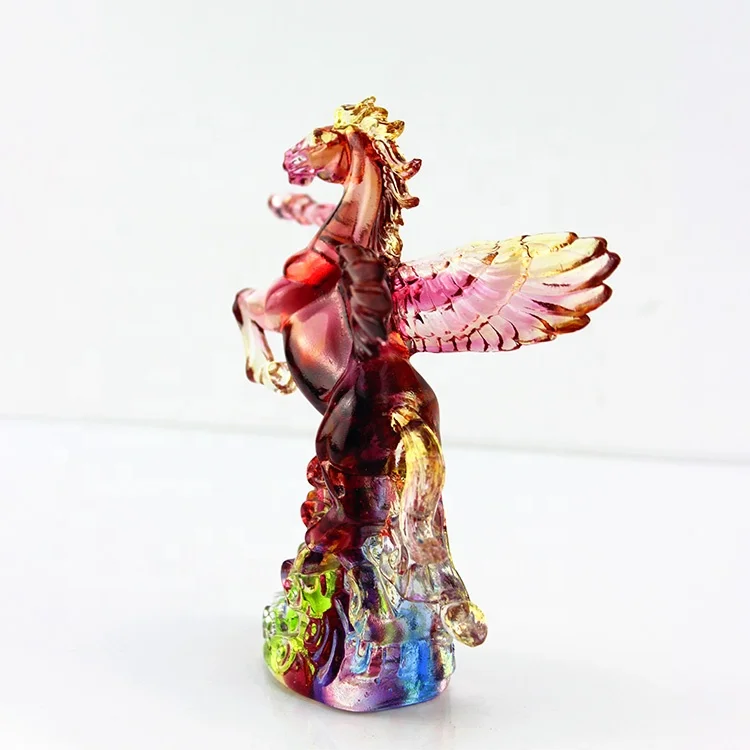 CHINESE Art Glass Gift Cute Glass Animal Crafts 142*62*145mm 0.4kg Red Liuli Glass Horse Statue