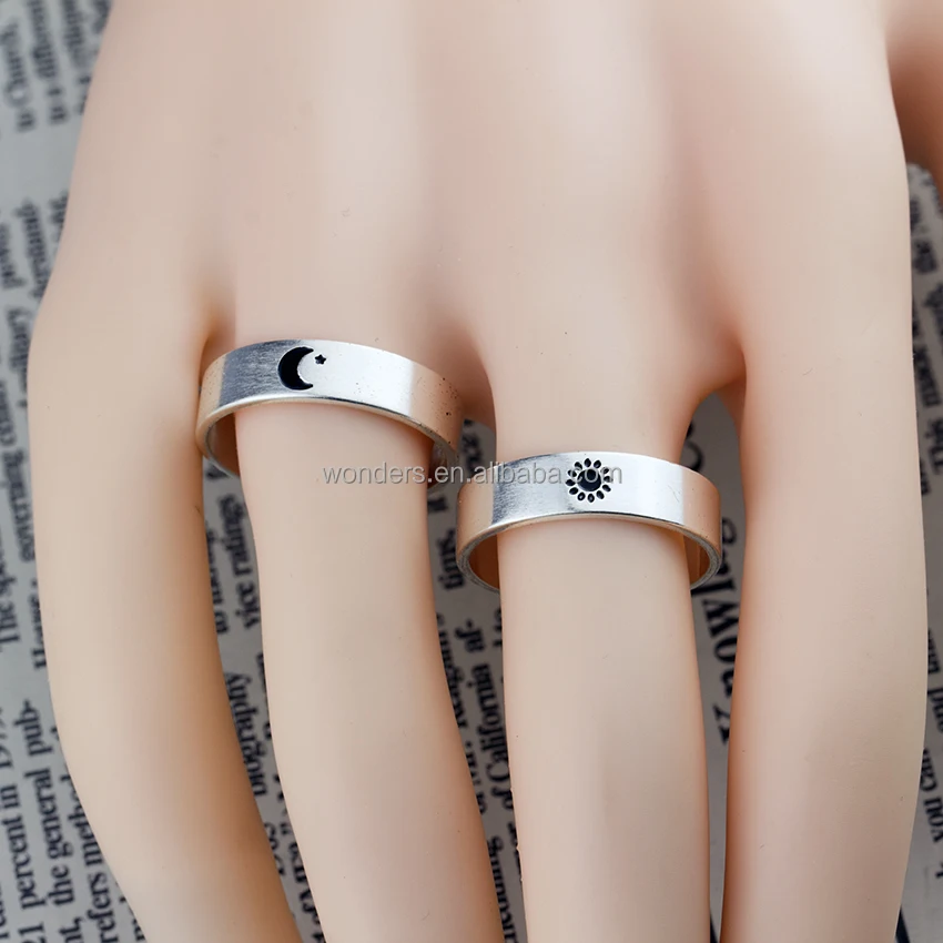 Steel Fashion Engrave Sun Moon Women Wedding Set Rings Jewelry