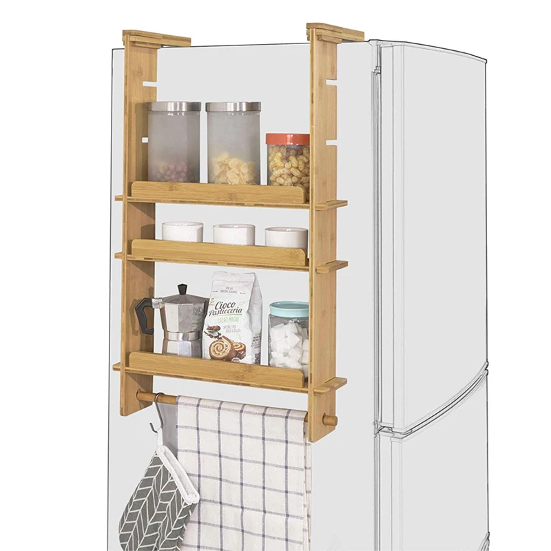 Eco-friendly Kitchen Organizer Household Refrigerator Side Shelf Bamboo Fridge Storage Spice Rack