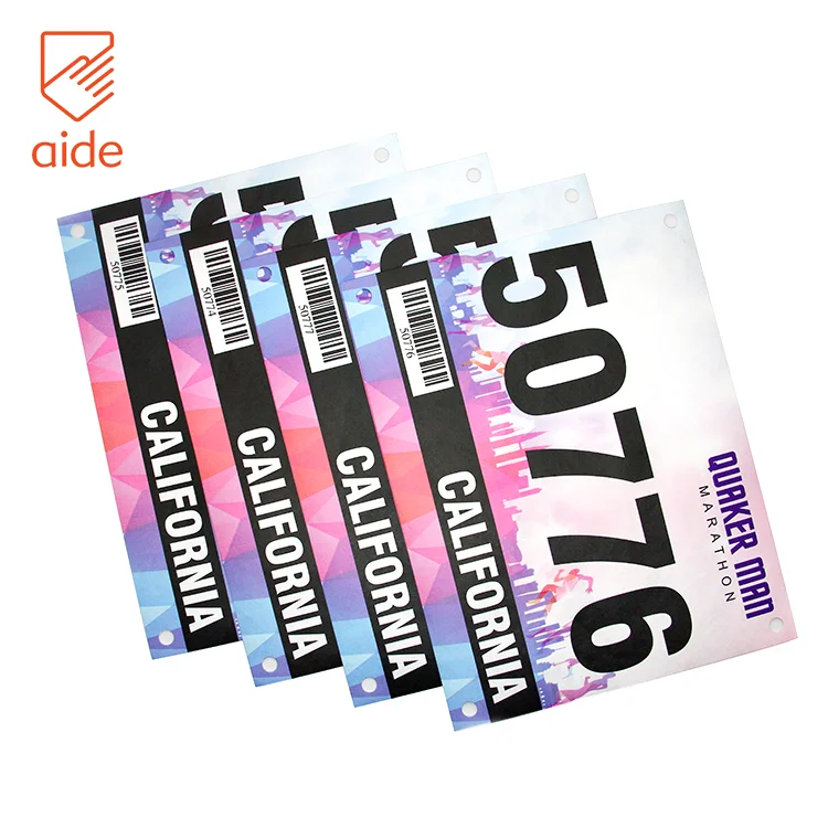 Durable Runner Race Number Bibs Waterproof Tyvek Paper running bibs for Marathon and Events with Free Pins