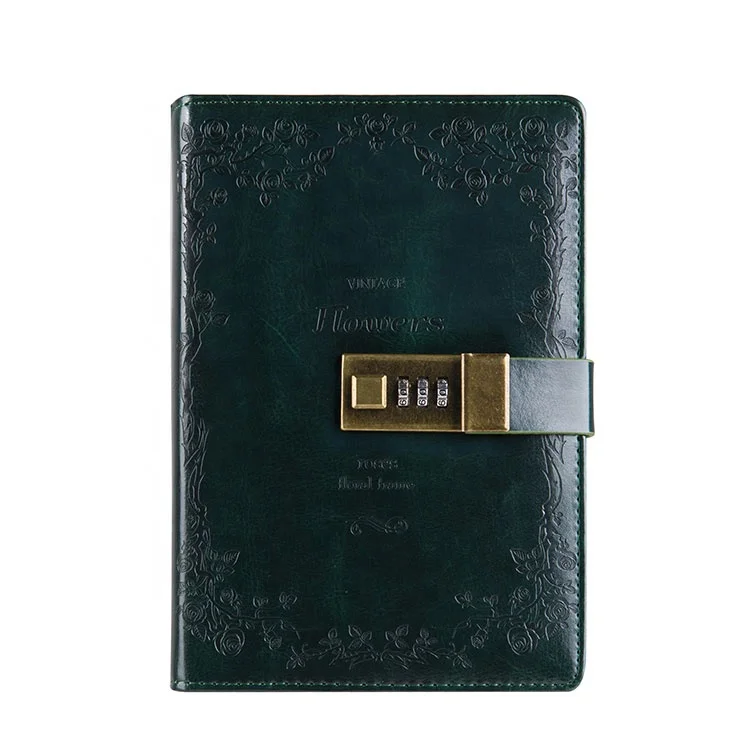 High-end quality vintage pu travel journal custom floral notebook lock diary