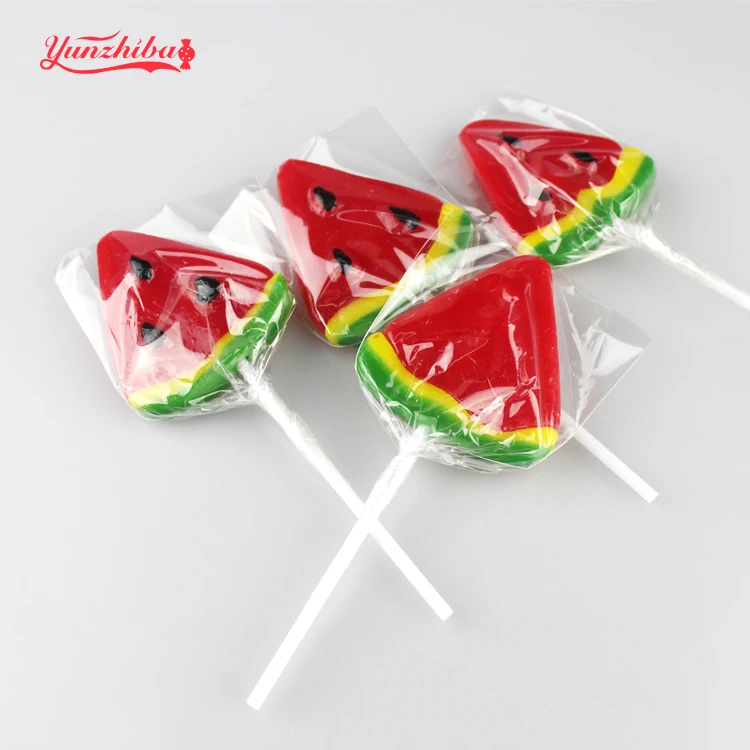Manufacturer Direct Sale Fruity Flavor Watermelon Shaped Sweet lollipops In Hard Candies