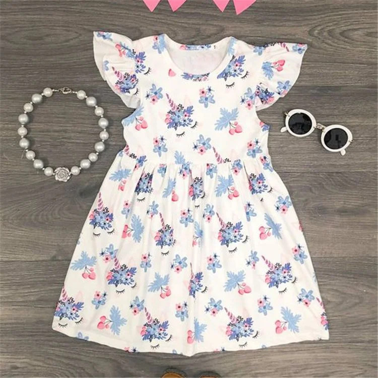 Summer newest simple watercolor floral girls dress wholesaleNB-10 year old baby fashion girls party dresses