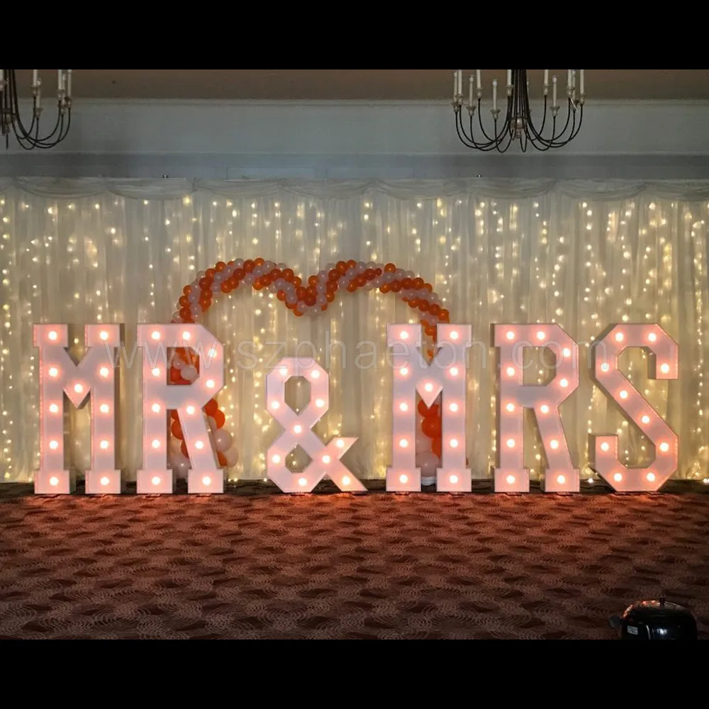 Mr and mrs 4ft led light letters, stackable quality assurance giant marquee letters large for mariage wedding decoration