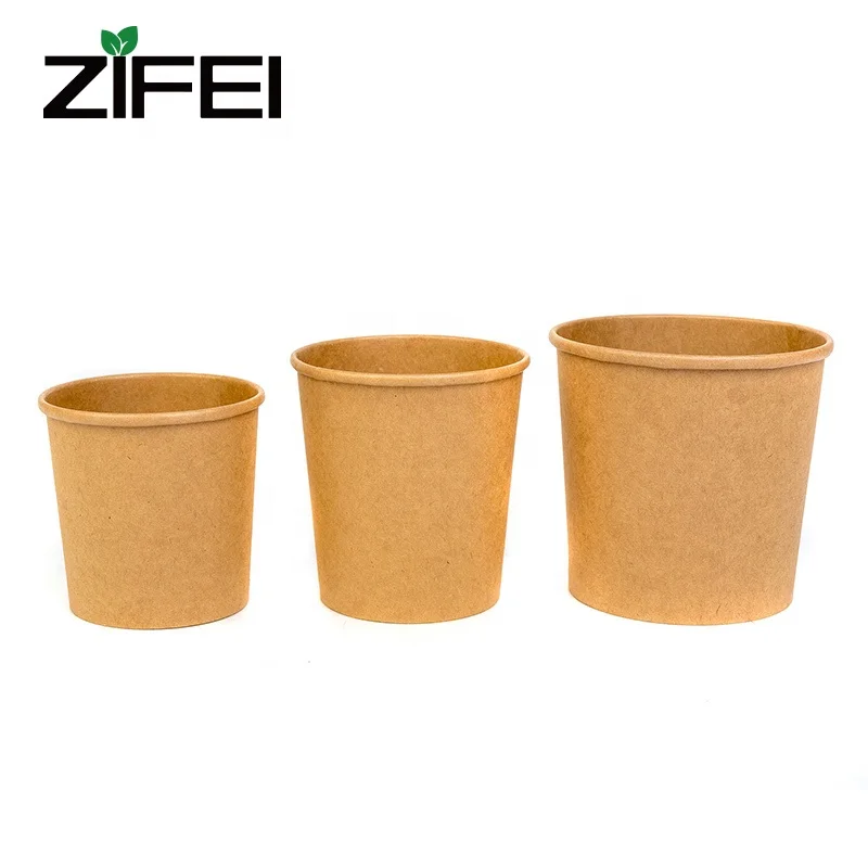 
780ml custom printed disposable take out paper food container kraft paper cup salad soup ice cream cup with lid 