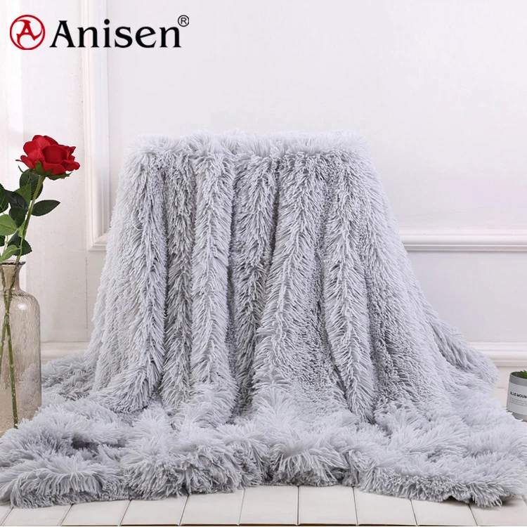 wholesale luxury long hair mink blanket custom faux fur throw blanket