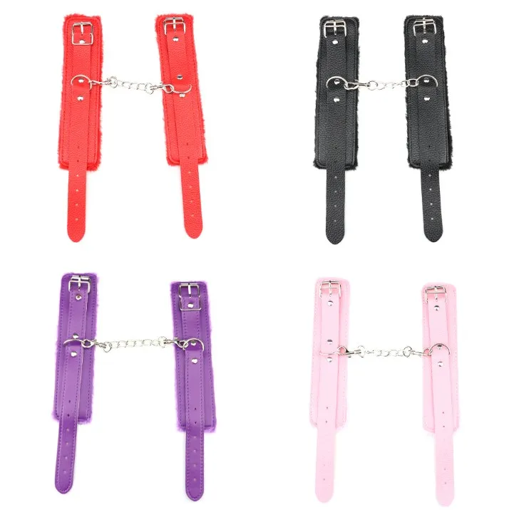 Sexy Leather Handcuffs With Chain Bdsm Bondage Restraints Black Red Violet