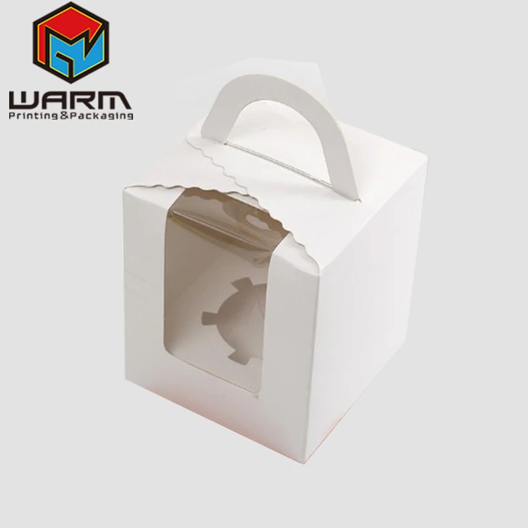 Chinese Homemade Cup Cake Packaging Box Paper Folding Box with Clear Window