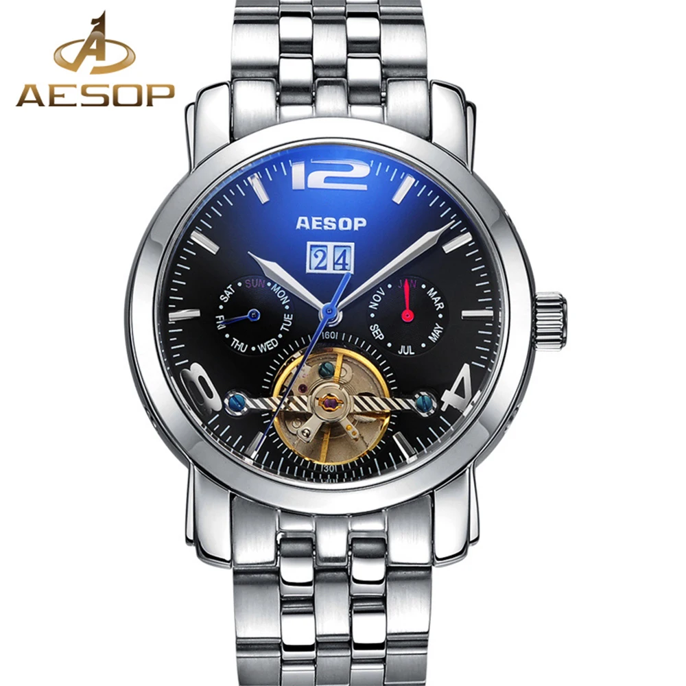 Aesop Brand Automatic Men Stainless steel band Male Clock Relogio Masculino Hodinky watch