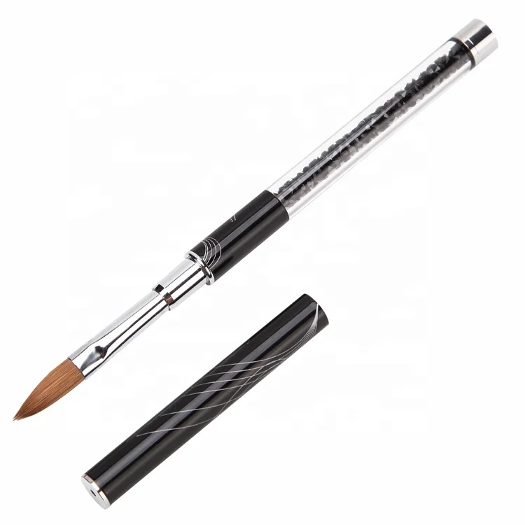 Rhinestone Metal Kolinsky Nail Art Sculpture Carving Brush Sable Acrylic Paint Brush With Cap