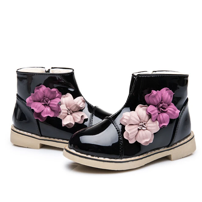 Новинка, модные детские сапоги из искусственной кожи с цветами, детские сапоги принцессы для девочек