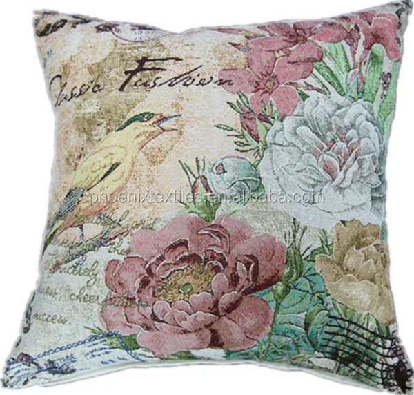 Pink rose custom tapestry jacquard decorative cushion cover pillow case