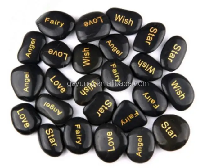 Engraved black letter pebbles Natural River Stones Smooth polished Colorful Stone