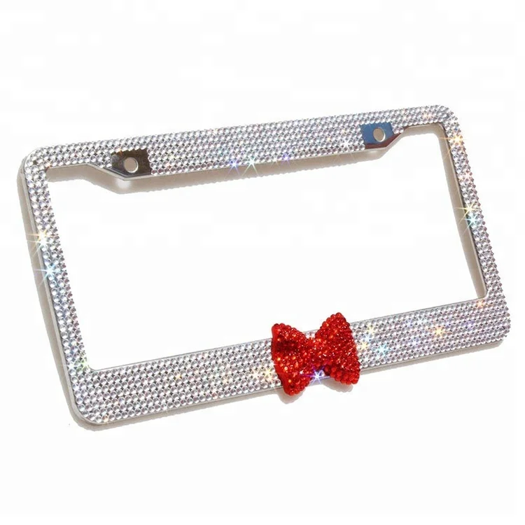 7rows clear-red bowtie bling rhinestone us size car license plate frame