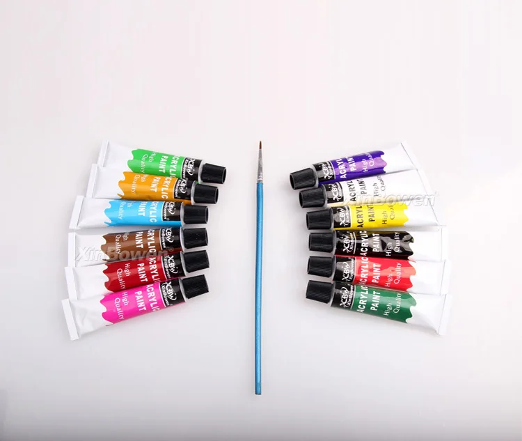 Professional 12 Colors 12 Ml Non-Toxic Acrylic Paint Set Art Acrylic Paint For Dyeing Clothes Wall Painting With Brush