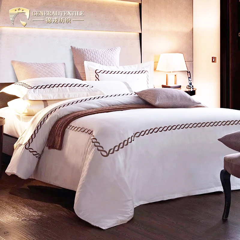 Wholesale custom Luxury King Size 300 TC 100% Cotton Embroidery Hotel Bed sheet Bedding Sets