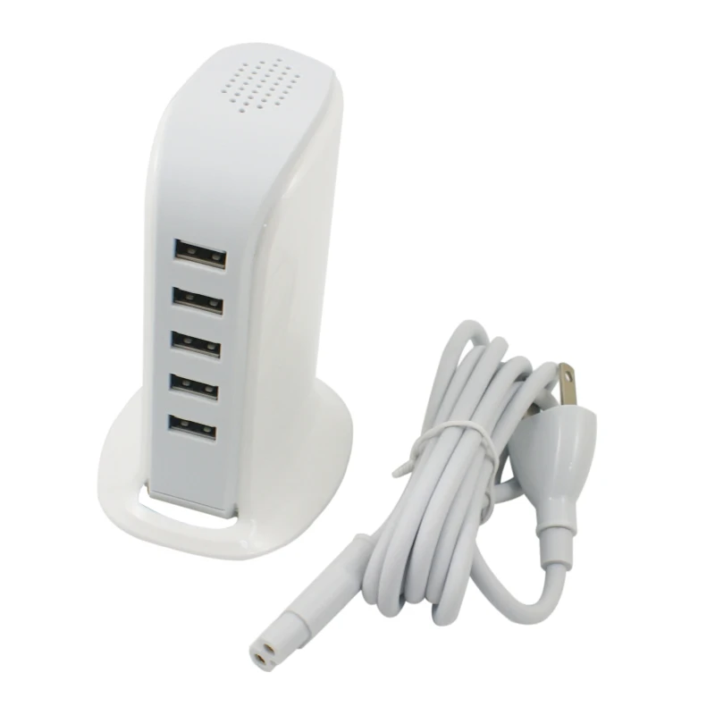 
White 30W USB Wall Adapter with Charging Cable 5 Ports USB Power Charger for Mobile Phone 