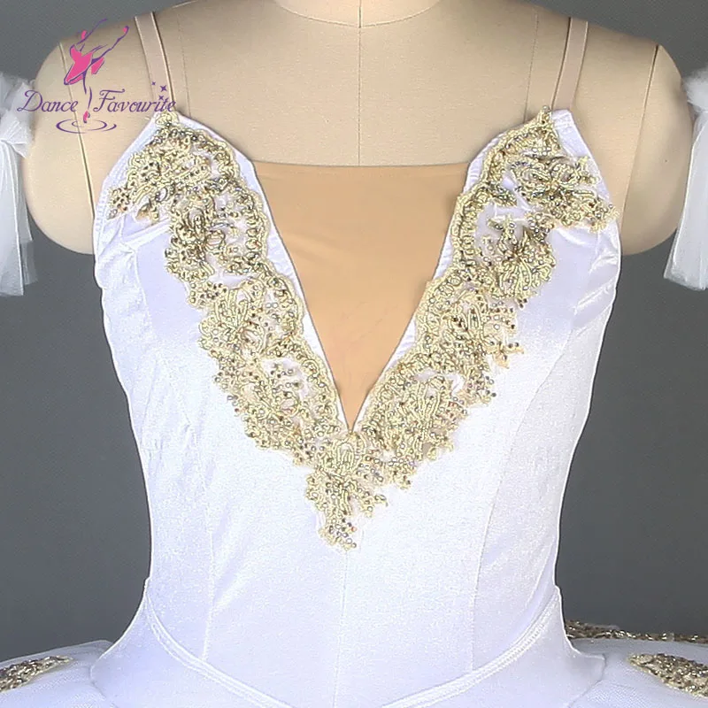 7 layers stiff tulle white professional ballet tutu with gold trim performance dance wear classic tutus dance costume BLL084