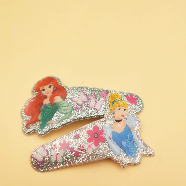 
Wholesale high quality custom glitter printed metal kids snap hair clips for girls 
