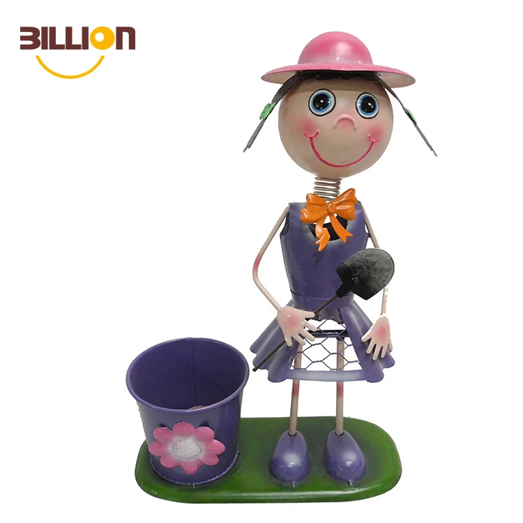 Iron Metal Garden Wholesale Planter Iron Boy Girl Figures Garden Flower Pot