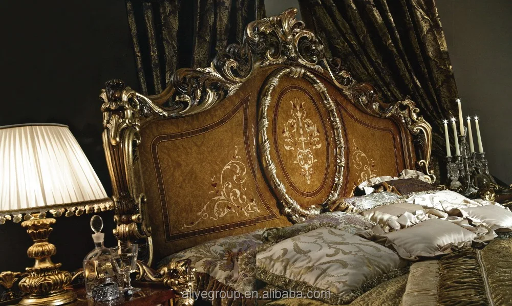 AAS720-French Marquetry American Style Designer Bedroom Set, Exquisite Wood Carving Bed Set
