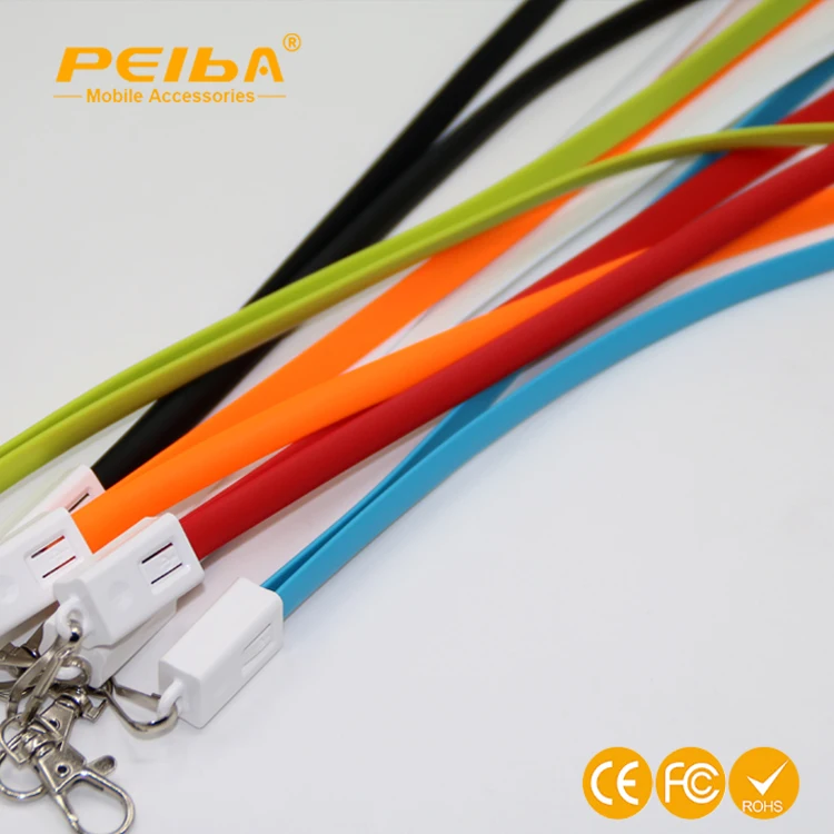 
Cool new gadgets 2017 long lanyard mobile data cable for iphone customized logo 2 in 1 lanyard usb charger cable 