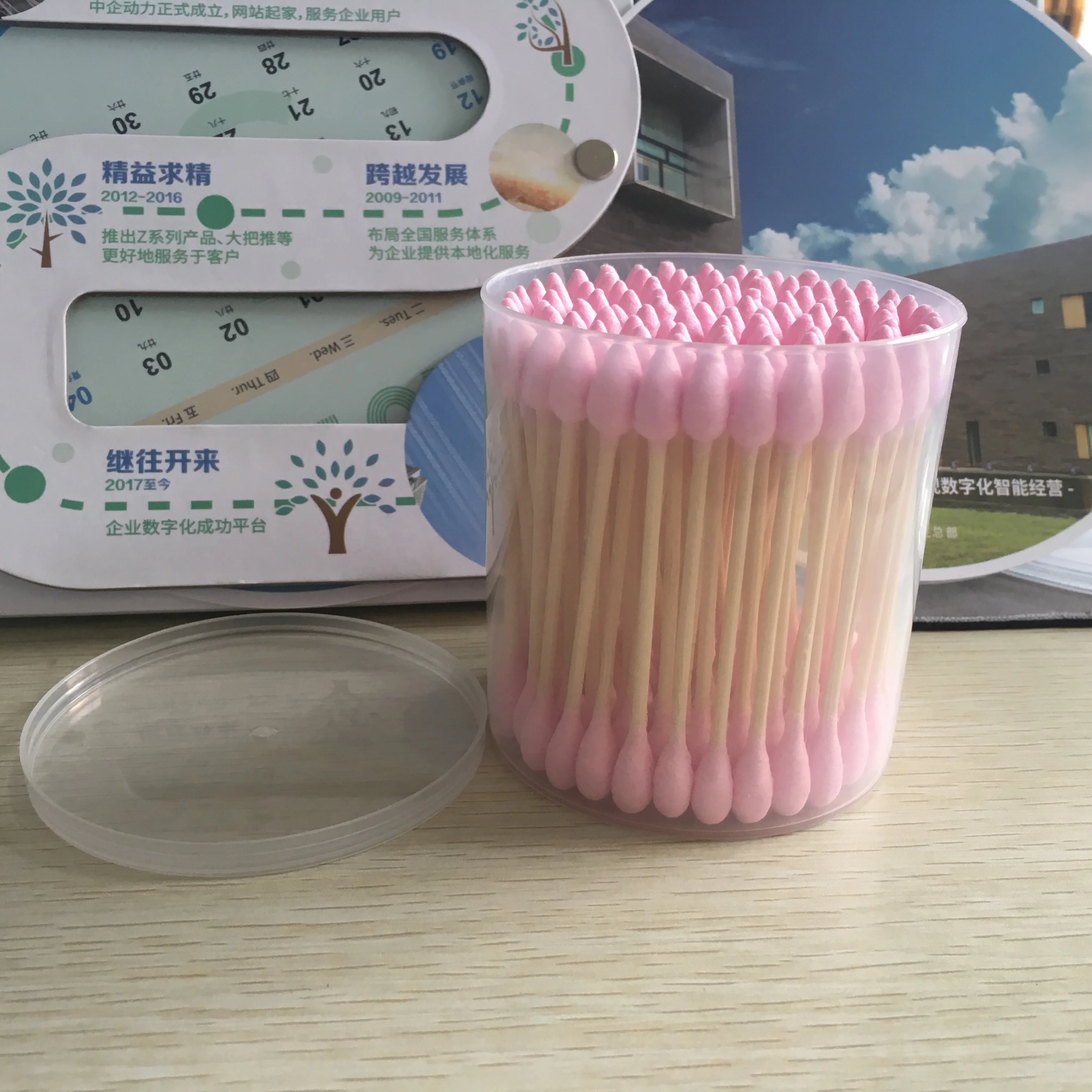 Pink style bamboo stick super big head cotton swabs/ q tips for tube cleaning