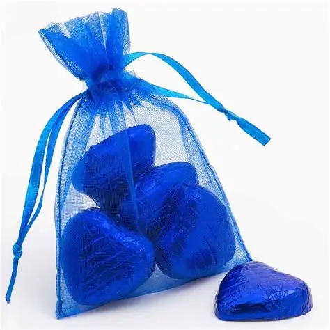 custom organza bags with logo blue drawstring organza bag