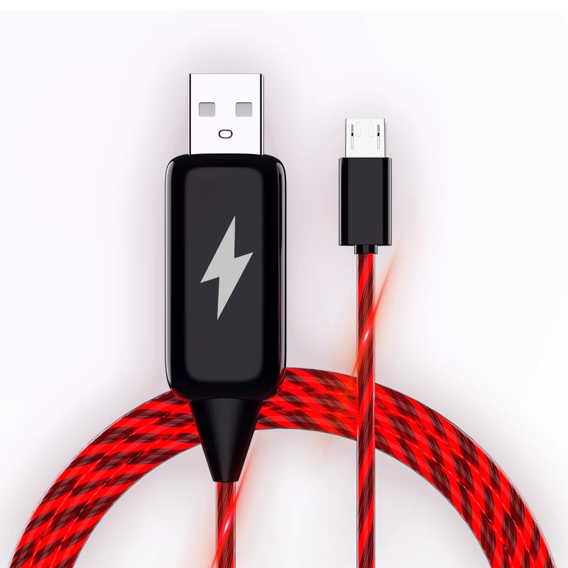 intelligent Android USB C luminous led charger cable mobile phone luminous charging led usb cable with led light