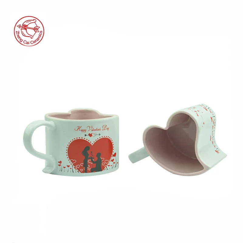 Valentines Day heart shape coffee souvenir vintage ceramic decal mugs custom made mugs ceramic design sublimation couple mug set
