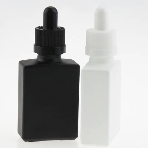 
frosted matte glass dropper bottle 30ml black white rectangle eliqiuid beard oil bottle with custom paper packing box 