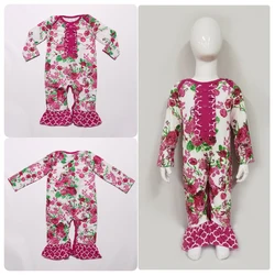 Hot selling onesie baby romper flutter star-spangled banner  ruffle raglan bow red stripes icing romper